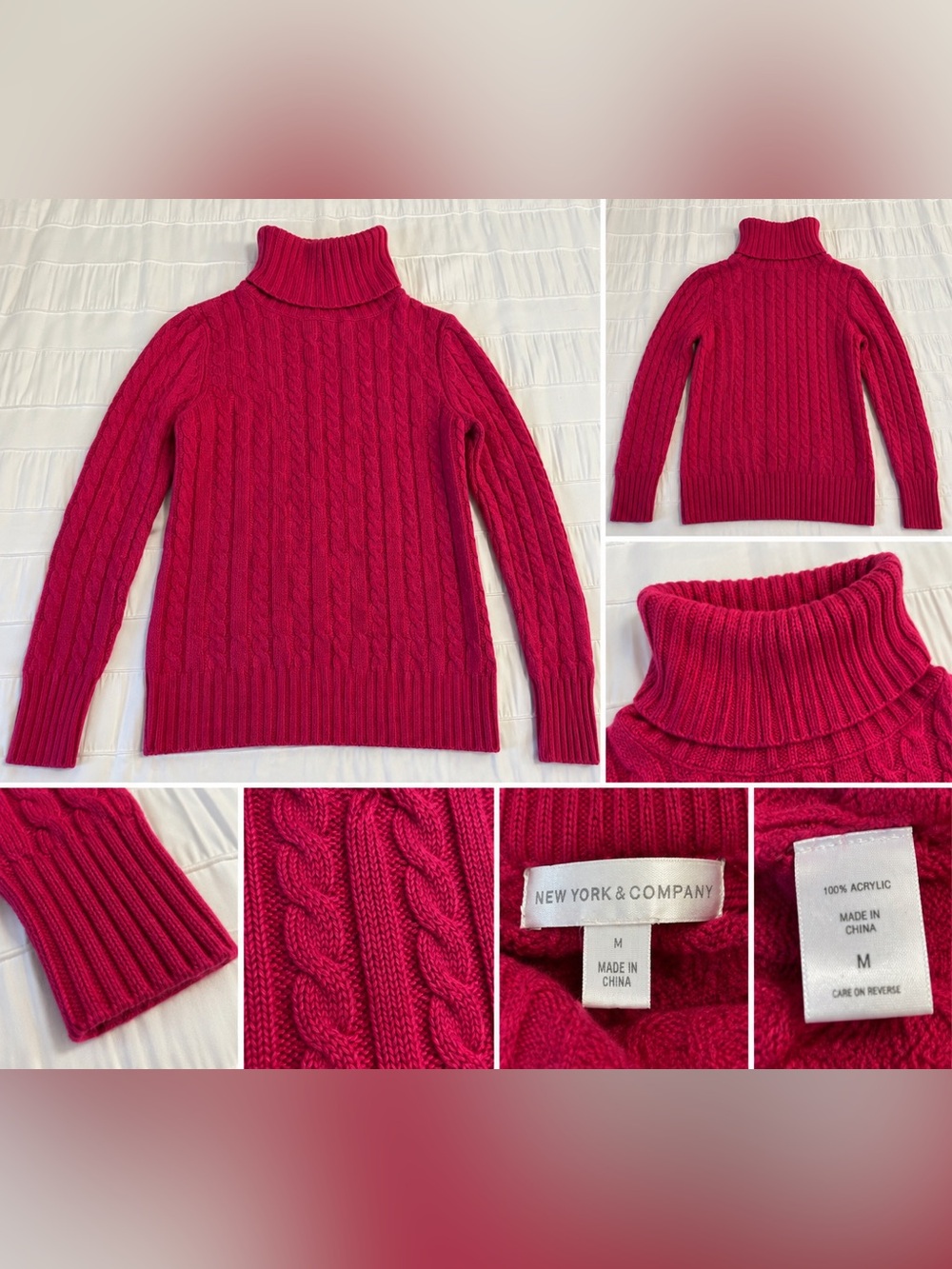 New York & Company Pink Cable Knit Turtleneck Sweater Size M